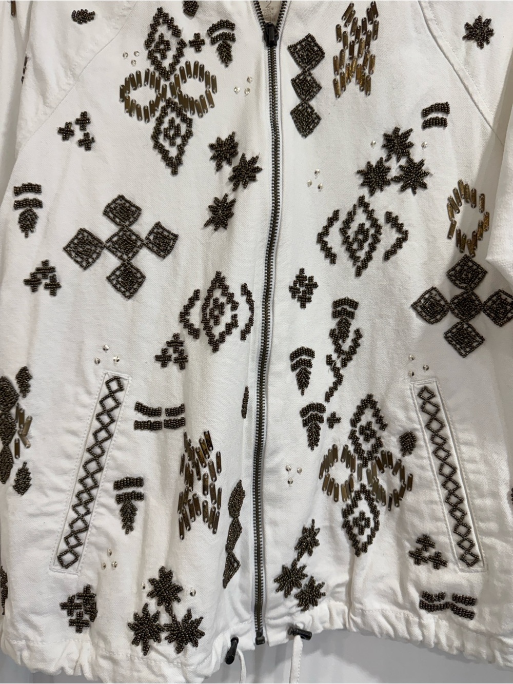 Chico's Beaded Aztec Southwestern Full Zip Jacket White Cream Size 2 Large - Picture 8 of 14